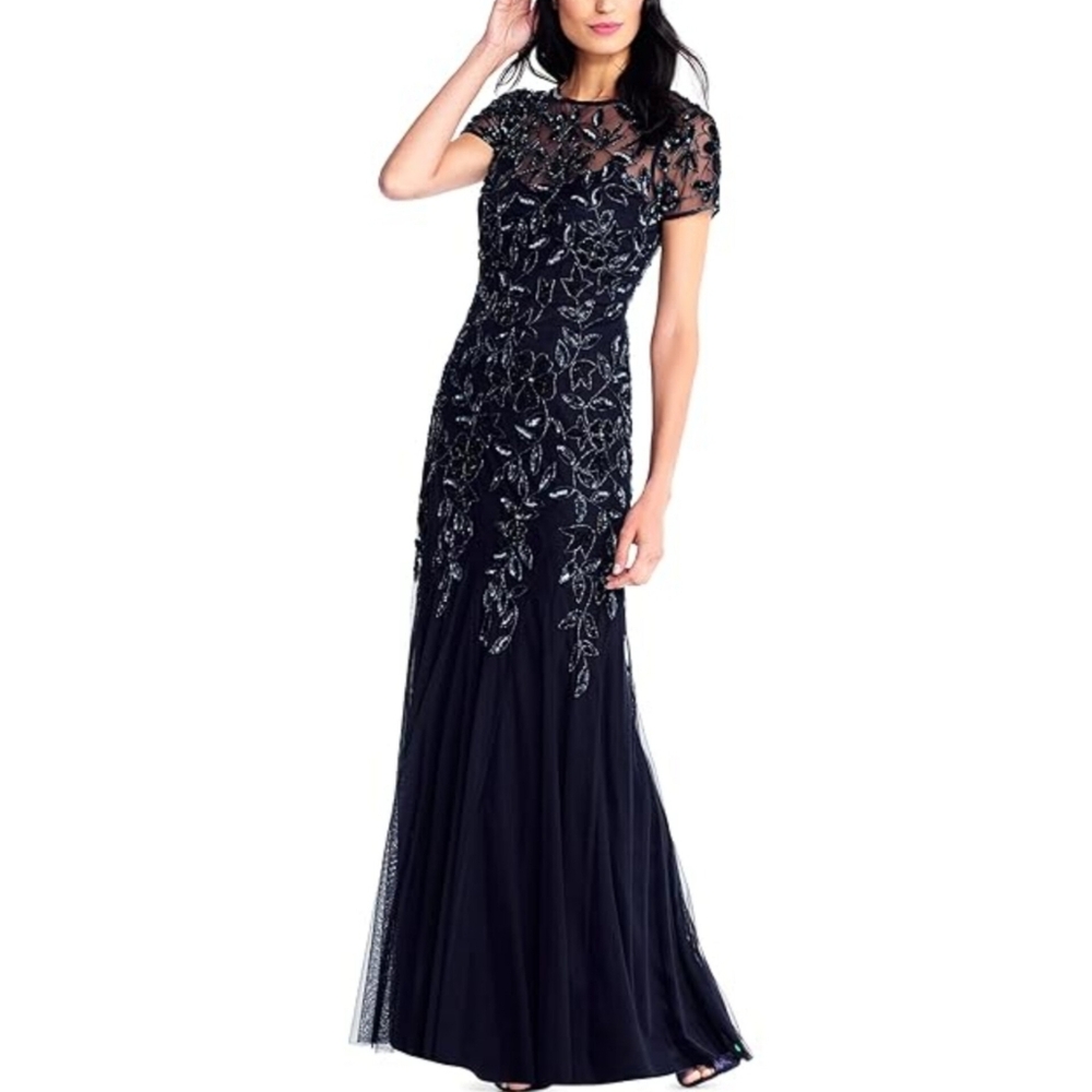 Adrianna Papell Navy Embellished Gown
